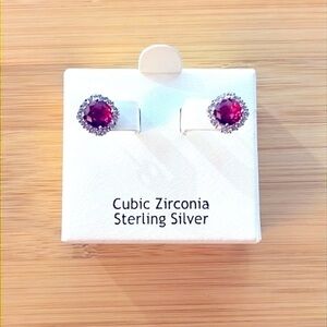 Brand New Sterling Silver Post Earrings Pink Gem Cubic Zirconia Studs